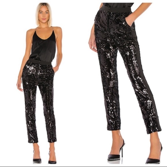 NBD Dinara Cigarette Sequin Pants in Black NWT